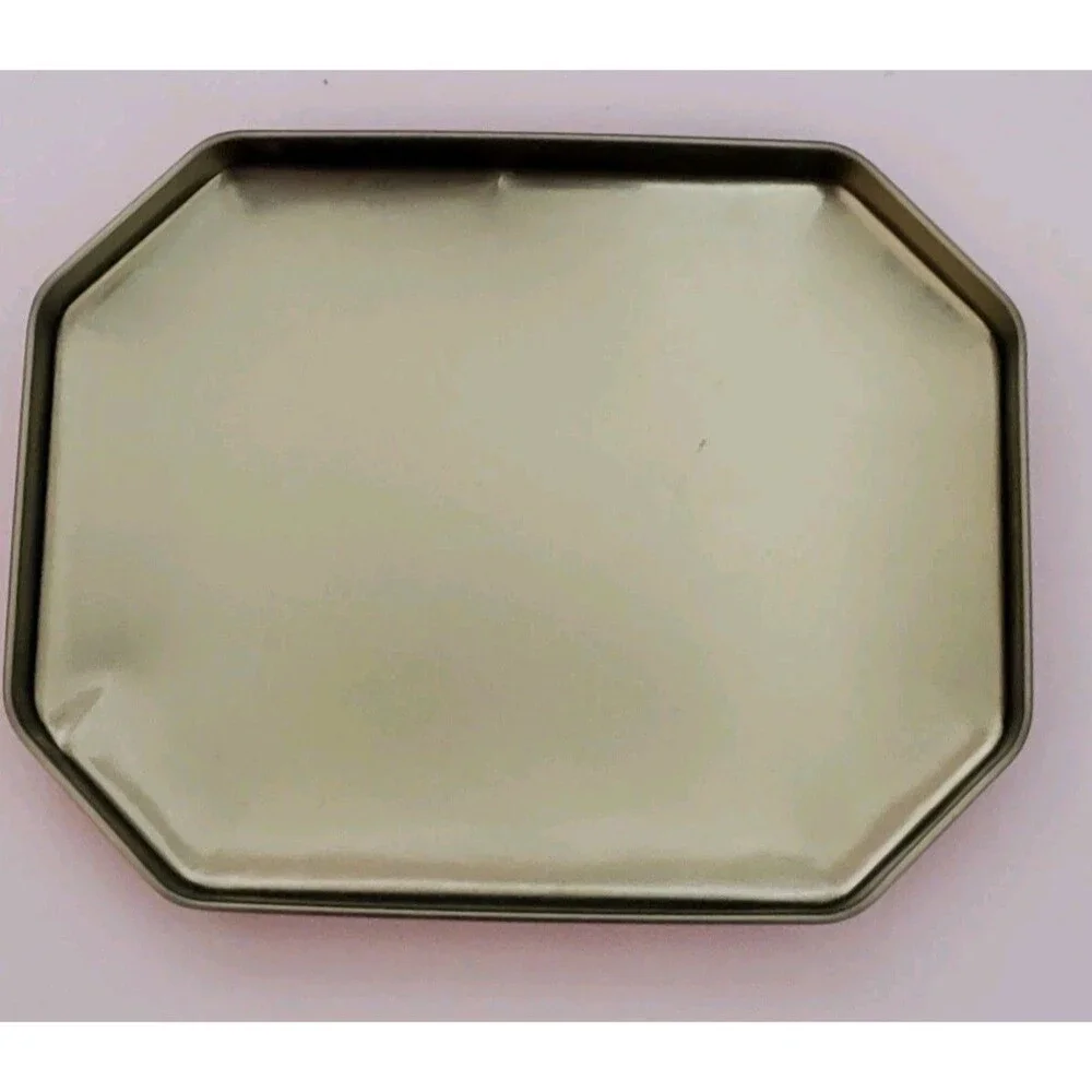 Octagon Christmas Tin Poinsettia Gift Small Metal Storage Box Clean Gold Inside